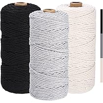 Lot 3 Bobines Corde Macramé Navaris - Coton 3mm X 100m - Vert, Sauge, Blanc