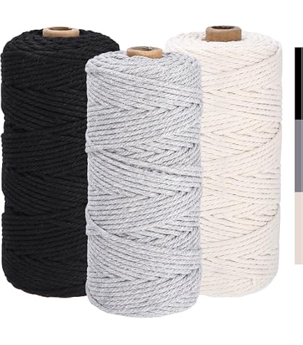 Corde Macramé Navaris - Lot 3 Bobines 100m Coton 3mm - Vert, Sauge, Blanc Cassé - Création DIY