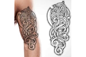 Tatodays Tatuaje temporal hacha vikinga dragón hacha nórdico palo negro tribal bárbaro guerrero celta en el arte corporal pegatina transferencia niños adultos brazos medieval disfraces disfraz