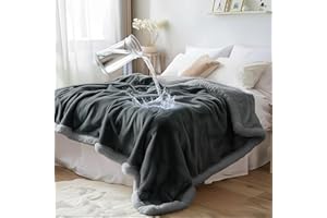 BEDDING AID Couverture standard imperméable Sherpa double face Aide au lit Anti-salissures et anti-taches Idéale pour le canapé et le lit (gris anthracite/gris)