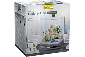 Tetra Explorer Line Acuario 30 L Set Completo - Acuario de diseño con cristal frontal curvado, iluminación LED, tecnología, alimentación y productos para el cuidado, color Negro