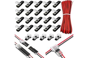 CTRICALVER Cavetto estensione 15m 22WAG per striscia LED 2 - pin, per 12V. Connettori T2&D2 veloci, senza dover sfilare i fili. Ottimo per nastri LED, luci a filo, DIY 5-24V.