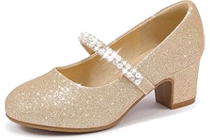LAURMOSA Perlen Riemchen Pumps Prinzessin Schuhe Mädchen Mary Jane Schuhe Stöckelschuhe Kinder Party Hochzeit Geburtstag