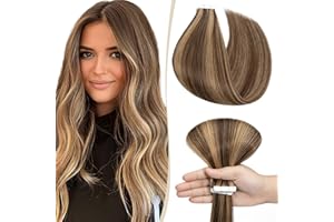 SEGO Extension Capelli Veri Biadesivo 10 Ciocche Adesive Tape Extensions Biadesive 100% Remy Human Hair Naturali 25g/Pack (55cm, Castano Cioccolato Balayage Biondo Scuro)
