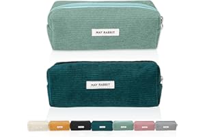 JOZMMZEOOA 2 Pièces Rousse à Crayons Velours Côtelé, Trousse Scolaire Pencil Case Grande Capacité Trousse Scolaire Sac de Rangement Portable Trousse avec Fermeture Eclair（Vert Foncé,Vert Herbe）