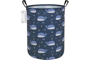 FANKANG Grand panier à linge pliable en toile avec revêtement en polyéthylène imperméable pour chambre d'enfant, jouets, chambre d'enfant, maison, bureau, chambre à coucher, vêtements (baleine bleu