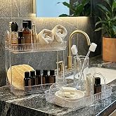 Banyo D&uuml;zenleyici Organizer Banyo Rafı (Şeffaf, Tek + İki Katlı Set)