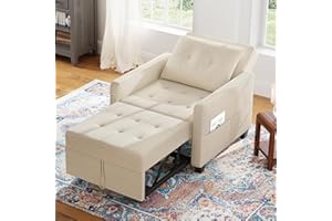 Meskanu Schlafsofa Klein 3 in 1, Klappsofa & Schlafhocker mit Bettfunktion, Sleeper Chair bis 200 kg, Sofabed mit Bezug in Leinenoptik, Schlafsessel für Wohnzimmer & Gästezimmer, Cremefarben