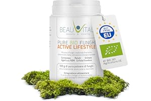 BEAUVITAL Pure Bio Funghi medicinali Active Lifestyle 100g Cordyceps, Reishi, Agaricus blazei, Maitakeaus, Shiitake de Agricoltura biologica dell'UE, vegana, senza additivi artificiali