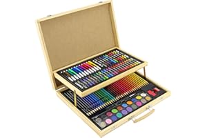 ArtBoss 108pc Wooden Art Case Colouring Pencils Painting Drawing Set Creativity Kids Childrens Adults - Perfect for beginners or budding artists Kids Adults