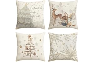 Artoid Mode Schneeflocken Bäume Geschenke Rentier Weihnachten Kissenbezüge 4er Set, 40x40 cm Winter Stern Zierkissenbezug Cushion Cover Couch Deko