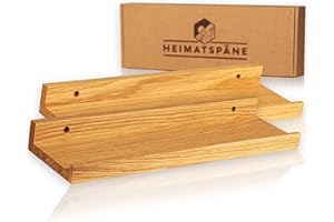 ‎HEIMATSPÄNE Heimatspäne 2er-Set Bilderleiste Holz 40cm – Echtes Eichenholz, freischwebende Regalbretter inkl. Schraubenabdeckung aus Echtholz – handgemachtes Wandregal, Holzregal Eiche massiv