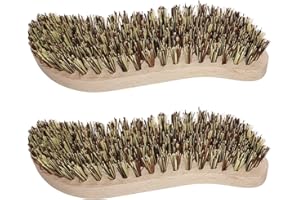 LEAD HOME 2 cepillos abrasivos, cepillo de limpieza con cerdas extra duras, limpieza, fregador manual, mango ergonómico madera en forma S, raíz para cocina, jardín, hogar – Fabricado Alemania
