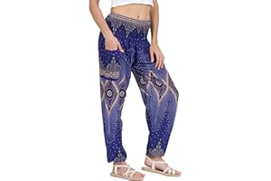 Lofbaz Mujer Pantalones Harem Boho de Cintura alforzada del Flaral Espiral