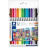 STAEDTLER 3200 Pennarelli Doppia Tip - 12 Colori, 0.5-0.3 cm | Due larghezze per disegno &amp; scrittura &ndash; bambini &amp; adulti, asso