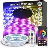 Striscia LED 40 Metri, Bluetooth RGB Smart Strisce LED 40M con Telecomando, App Controllato, Cambia Colore con la Musica, Luc