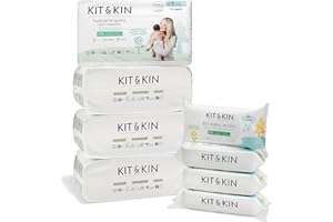 Kit & Kin Premium Eco Size 1 Newborn Essentials Starter Pack | Baby Nappies and Biodegradable Water Wipes | Hypoallergenic with Flash Dry High-Performance Layer (152 Nappies, 240 Wipes)
