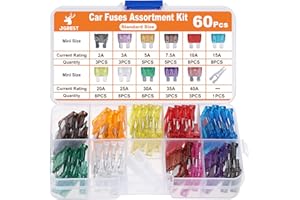 JOREST 60Pcs Fusible Voiture Set - pour Fusibles Auto Truck/RV/Camion/Moto (2A 3A 5A 7.5A 10A 15A 20A 25A 30A 35A 40A) - Plats Moyenne Fusibles Automobile + 1Extracteur