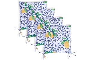 OHS 4 Pack Chair Cushions for Outdoor Seating, Lemon Print Seat Pads for Dining Chairs Indoor/Outdoor Soft Comfy Seat Cushions with Ties for Garden Kitchen - 40x40cm