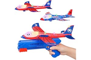 Philivivi 3 Pack LED Airplane Launcher Toy with 2 Flight Modes,Foam Glider Planes for Kids Ages 3-12, Outdoor Flying Toys,Birthday Gifts for Boys & Girls (15m Range,EPP Foam)