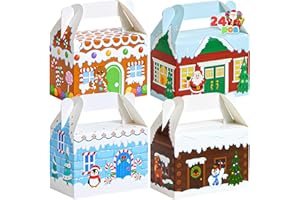 JOYIN 24 Stück 3D Weihnachten Geschenkboxen, Geschenkschachtel Süßigkeiten, Kuchen, Schokolade, Plätzchen, Kekse Karton für Weihnachten, Geschenkverpackung (Christmas House)