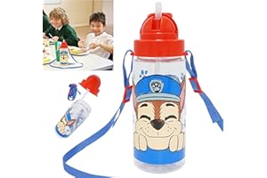 HOVUK Botella de agua de Paw Patrol con pajita, 500 ml, botella de bebidas Tritan para la escuela, a prueba de fugas, sin BPA, botella transparente para ciclismo y correr a partir de 3 años