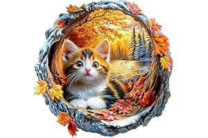 HAKUMATA Puzzle en bois pour adultes Chat en automne - 190 pièces puzzle en bois Boîte cadeau, décoration murale et cadeau pour amis et famille (14 ans et plus)