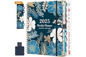 NEYSA Agenda 2025 Semainier Spirale de Janvier à Décembre 2025 (12 mois) A5 Agenda Scolaire Avec boucle de stylo,Règle Signet & Autocollants de plan (Bleu et blanc)