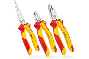 ‎WIHA Wiha Zangen Set für Elektriker (26852) 3-tlg. I Universal Kombizange 180mm + Flachrundzange 200mm + Seitenschneider 160mm I Zangenset Elektro VDE