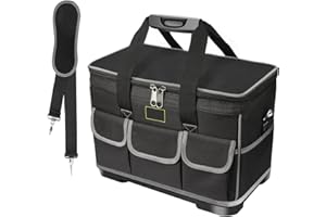 Noosverl Wodoszczelna i składana, prezent na Dzień Ojca, torba na narzędzia, duża, czarna, z kieszenią wewnętrzną, wraz z paskiem na ramię, odpowiednia do domu, ciesielstwa i elektryka, 40 x 23 x 28 cm