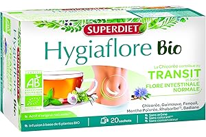 SUPER DIET SUPERDIET - HYGIAFLORE-Transit naturel, Flore intestinale, Ventre plat-Infusion à base de 6 plantes bio - Sans arôme - 20 sachets