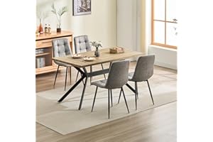 ANVOFONG Essgruppen Esstisch mit 4 Khaki Stühlen,140 x 80 x 76 cm Rechteckig Esstisch aus helles Holzfarbe,Esszimmerstühle mit technisches Tuch,für Küche Esszimmer und Wohnzimmer