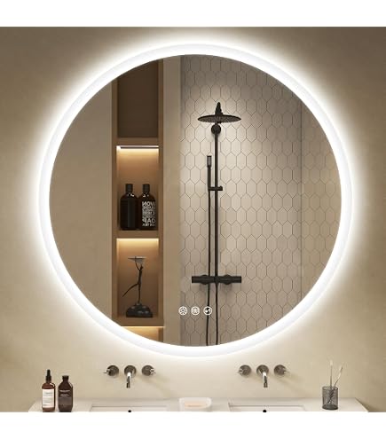 Miroir Led AICA Miroir Lumineux Rond 100cm Anti-buée dimmable Mémoire, Miroir Miroir éclairage Intégré Moderne