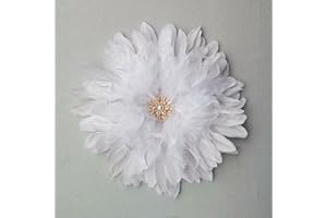 Teinopalpus Flower Wall Decor Multiple Layer Handcrafted Feather JUJU HAT Decoration Cowrie Shells for Balcony Patio Porch Bedroom Living Room Garden,White 20" in