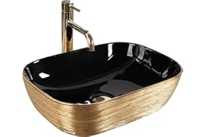 Rea Belinda Brush Gold/Black Bathroom Sink 33 x 46.5 x 13.5 cm Ceramic (Black/Gold)