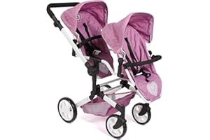 Bayer Chic 2000 - Wózek dla lalek Linus Duo, podwójny wózek dla dzieci w wieku od 4 do 8 lat, dżinsy różowe, 690-62