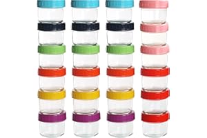 Belle Vous Contenitori Ermetici per Alimenti - 24 Barattoli Rotondi in Vetro con Coperchi in Plastica - Piccoli e Trasparenti da 100 ml - Adatti a Lavastoviglie Freezer e Microonde