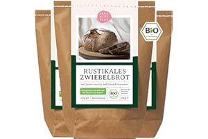 Bio Brotbackmischung Rustikales Zwiebelbrot – mit Röstzwiebeln – herzhaftes Bio Brot ideal für Grillen, Brotzeit & Ofen – auch für Brotbackautomat – Bake with Love – 3er Pack
