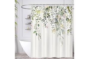 Minicoco Shower Curtain Green Shower Curtains Mould Proof Resistant Waterproof Shower Curtain 100% Polyester Bathroom Shower Curtains with 12 Hooks, 180 x 180 cm (Green Leaves)