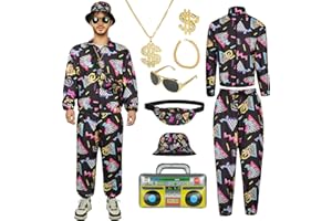 AYBUY Deguisement Année 80 90 Homme Femme, Costume Rétro Survêtement Veste Pantalon Accessoire Chapeau de Pêcheur Déguisement Disco pour Carnaval, Soirée Deguise