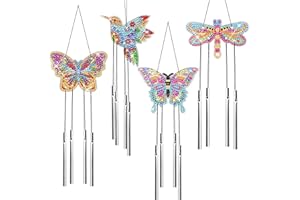 WEDNOK 4pcs Diamond Painting Wind Chimes DIY Butterfly Diamond Painting Suncatcher Kids 5D Craft Kit with Double Sided Rhinestone for Window Home Garden Decoration (Butterfly,Dragonfly,Hummingbird)