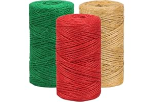 ‎VIVIFYING Vivifying 2 mm Juteschnur, 100M x 3 Rollen Garten Kordel für DIY Handwerk, Weihnachten Geschenk Umwickeln (Rot, Dunkelgrün, Braun)