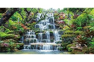 MIRRORANG 91x50cm Cascata Acquario Sfondo Foresta Parco Verde Piante Tropicali Acquario Sfondo Rettile Habitat Sfondo Vinile
