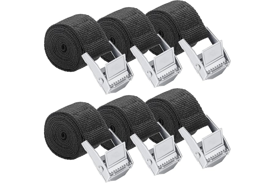 6Pcs Ratchet Tie Down Straps, 1m x 25mm Heavy Duty Lashing Straps, Adjustable Black Bike Rack Straps Tensioning Belts with Quick Release Cam Bukle for Vans, Motorcycle, Trucks,Trailer, Luggage, Cargo