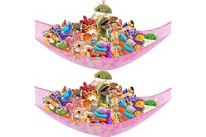 VERONLY 2 Pack Stuffed Animal Hammock Corner Storage - Girls Large Toy Net Room Decor for Teddy Bear, Plush Toys in Playroom, Bedroom, Living Room (Pink)