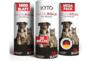 KYTO Lot de 20 recharges de rouleau anti-peluches 1400 feuilles pour vêtements, meubles, canapé, poils d'animaux, poils de chat, poils de chien, anti-peluches, poussière et saleté