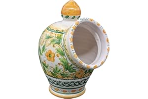 Sicilia Bedda - SALIERA IN CERAMICA SICILIANA - Prodotto Realizzato Interamente a Mano - Altezza 25 Cm (Decoro Fiori)