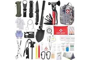 POKTLIFE Kit de Supervivencia,Equipo de Emergencia,Kit Supervivencia Apagon de Emergencia,Multifuncional Equipo de Botiquín Primeros Auxilios profecional,para Viajar Caminar Acampar al Aire Montaña
