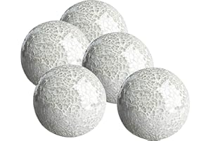 WHOLE HOUSEWARES Glass Mosaic Decorative Balls - Elegance for Centerpiece Bowls for Table - Set of 5 Handcrafted Modern Orbs - Durable Spere Material - Captivating Home Decor - Diameter 3" - White