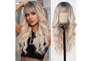 Allbell Blonde Perücken mit Pony lange wellige Kunsthaar Perücken für Frauen